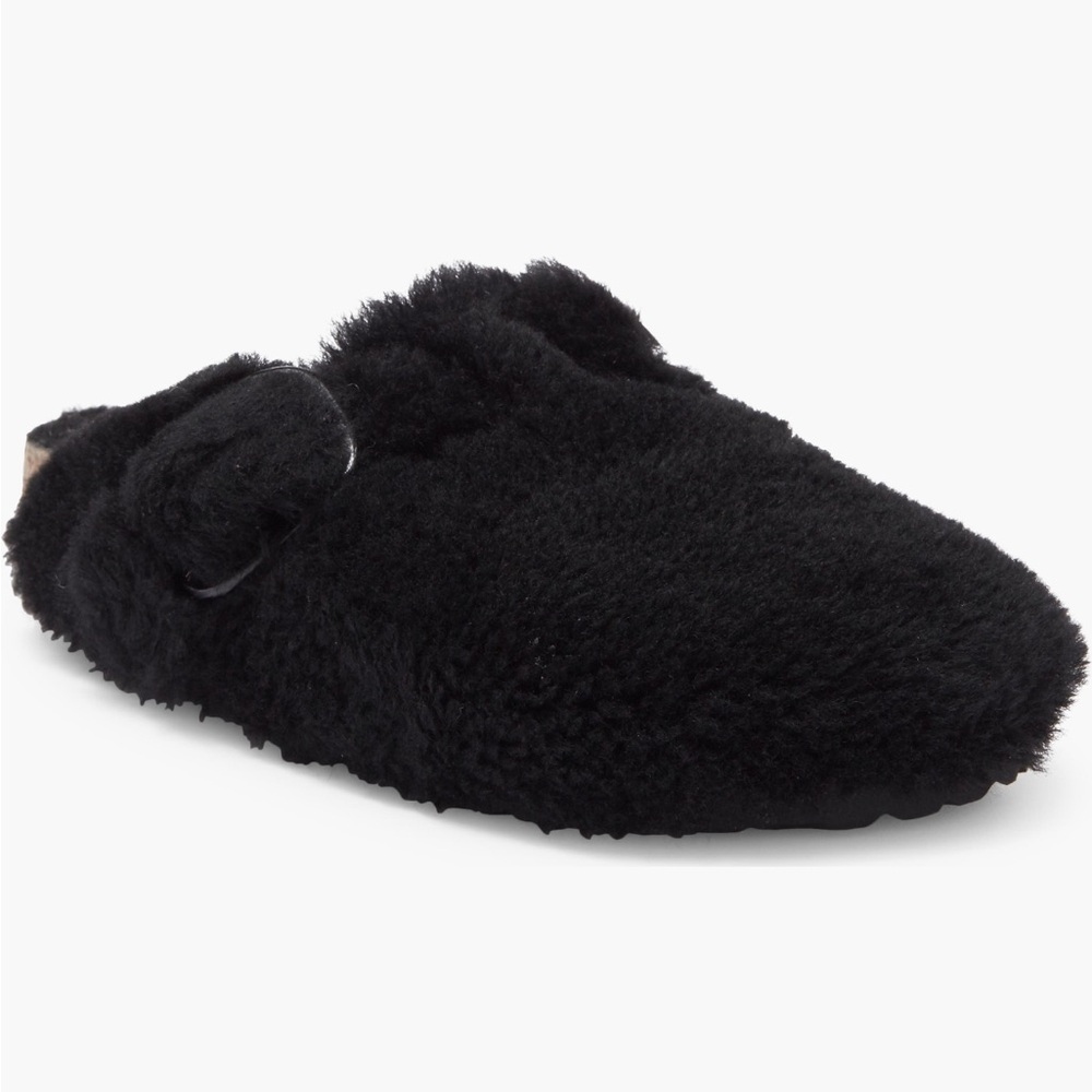 NEW Birkenstock Boston Black Genuine Shearling Mule Slipper EU 37 Narrow